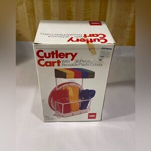 Vintage Camping Picnic Party Table Basket Silverware Cutlery Cart  Holder 1980s